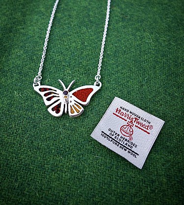 Sterling Silver, Harris Tweed, Citrine and Ruby.  Approx 55x40mm with an 18inch chain 