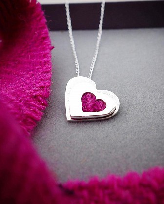 Sterling silver - Harris Tweed- 2 layers of silver. 18inch chain- 18mm heart 