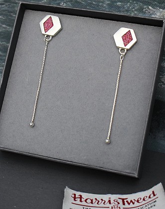 Sterling silver and Harris Tweed - Approx 14x14mm hexagonal with 40mm chain drop.