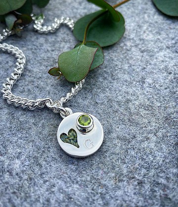 Sterling Silver, Birthstone And Harris Tweed - An extra cost will be added for Diamond- please email for details. Approx 16mm round with a 3.8mm thick curb chain 