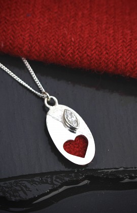 Sterling Silver and Harris Tweed - Approx 26x15mm in dimension. 8x4mm white topaz gemstone and an 18inch chain 