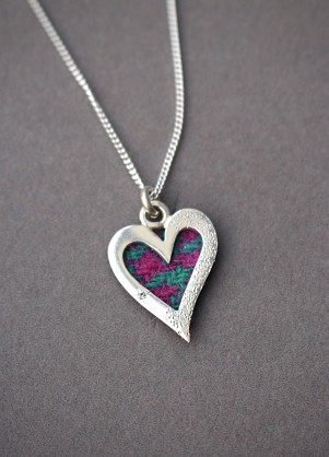 Sterling Silver and Harris Tweed- Approx 30x22mm - 1.75mm white topaz - 18inch chain 