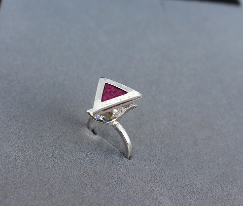 Sterling Silver and Pink Harris Tweed - Triangle 15x15mm - Height 10mm 