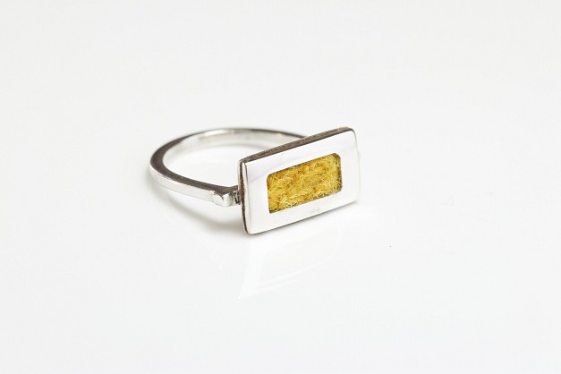 Sterling silver Ring with Yellow Harris Tweed - Approx 25x12mm - Ring Size N1/2 AND SIZE L

