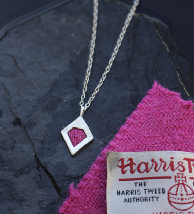 Sterling Silver and Harris Tweed - Approx 16mm with an 18inch chain 